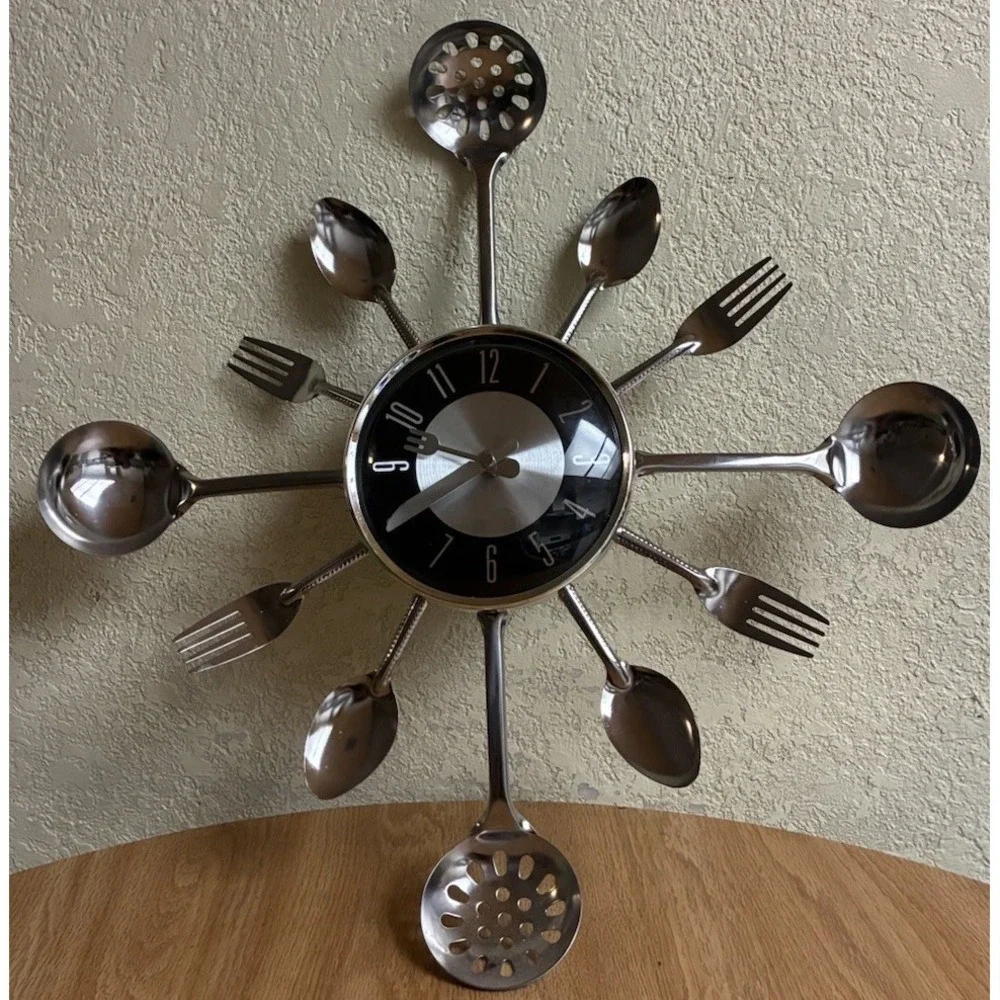 Clock Kitchen Utensils Metal Wall 17.5